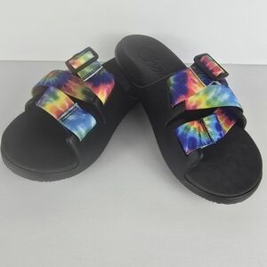 Chaco Chillos Slide Women Dark Tie Dye Sdjustable Straps Black Footbed Size W6